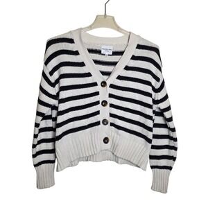 Willow &‎ Wind Striped Knit Cardigan Sweater Women's Small Cream Black Casual